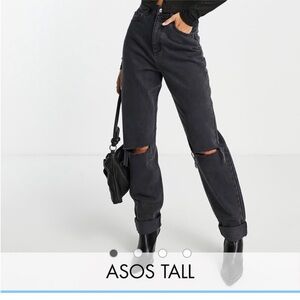 ASOS Black Tall Straight Leg Jeans Distressed | Size 28 with 38 inseam